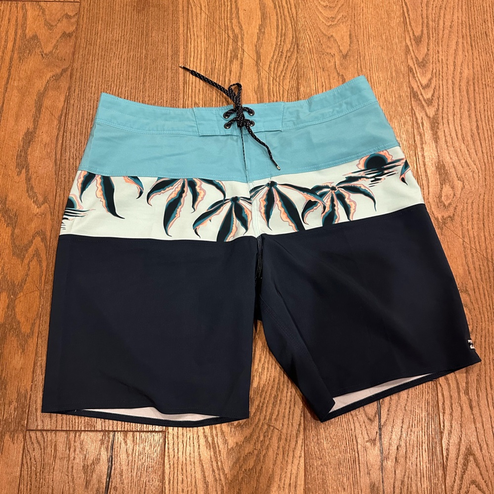 Men's Billabong Navy Blue and Turquoise Board Shorts